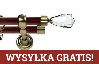 Karnisz Metalowy Prestige podwójny 25/19mm Travo Crystal Antyk mosiądz - mahoń