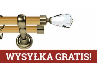 Karnisz Metalowy Prestige podwójny 25/19mm Travo Crystal Antyk mosiądz - pinia