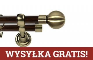 Karnisz Metalowy Prestige podwójny 25/25mm Kula Antyk mosiądz - wenge