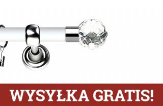 Karnisz Metalowy Prestige pojedynczy 19mm Beluna Crystal INOX - biały