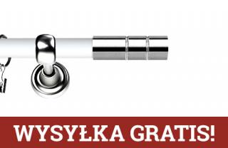 Karnisz Metalowy Prestige pojedynczy 19mm Cylinder INOX - biały