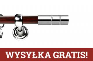 Karnisz Metalowy Prestige pojedynczy 19mm Cylinder INOX - mahoń