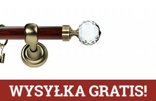 Karnisz Metalowy Prestige pojedynczy 25mm Beluna Crystal Antyk mosiądz - mahoń