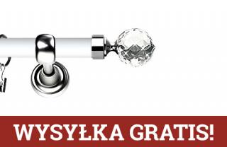 Karnisz Metalowy Prestige pojedynczy 25mm Beluna Crystal INOX - biały