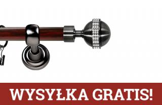 Karnisz Metalowy Prestige pojedynczy 25mm Globi Crystal Antracyt - mahoń