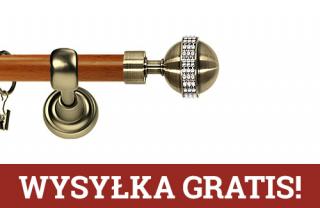 Karnisz Metalowy Prestige pojedynczy 25mm Globi Crystal Antyk mosiądz - calvados