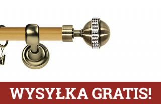 Karnisz Metalowy Prestige pojedynczy 25mm Globi Crystal Antyk mosiądz - pinia