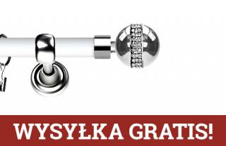 Karnisz Metalowy Prestige pojedynczy 25mm Globi Crystal INOX - biały