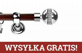 Karnisz Metalowy Prestige pojedynczy 25mm Globi Crystal INOX - mahoń