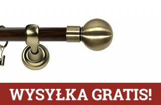 Karnisz Metalowy Prestige pojedynczy 25mm Kula Antyk mosiądz - wenge