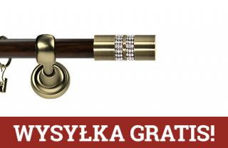 Karnisz Metalowy Prestige pojedynczy 25mm Lanso Crystal Antyk mosiądz - wenge