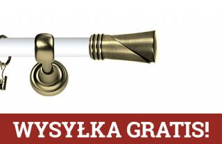 Karnisz Metalowy Prestige pojedynczy 25mm Loca Antyk mosiądz - biały