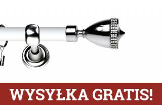 Karnisz Metalowy Prestige pojedynczy 25mm Piano Crystal INOX - biały