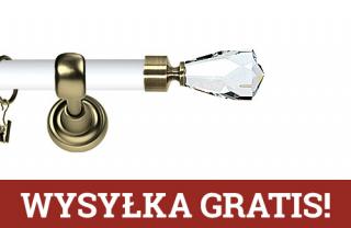 Karnisz Metalowy Prestige pojedynczy 25mm Travo Crystal Antyk mosiądz - biały