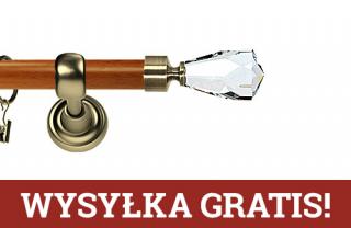 Karnisz Metalowy Prestige pojedynczy 25mm Travo Crystal Antyk mosiądz - calvados