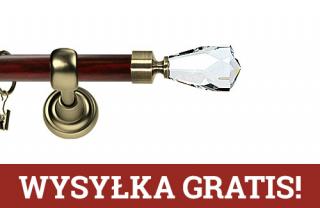 Karnisz Metalowy Prestige pojedynczy 25mm Travo Crystal Antyk mosiądz - mahoń