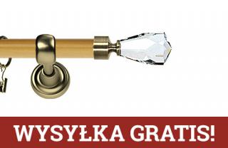 Karnisz Metalowy Prestige pojedynczy 25mm Travo Crystal Antyk mosiądz - pinia