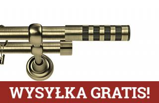 Karnisz Metalowy Rzymski podwójny 16/16mm Dakota Premium antyk mosiądz