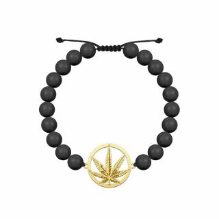 Bransoletka Męska MARIHUANA na sznurku perły srebro pozłacane