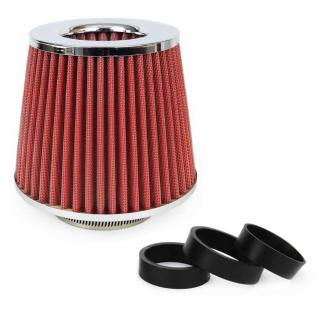 Filtr powietrza stożkowy czerwony CHROM + 3 adaptery AMIO-01282