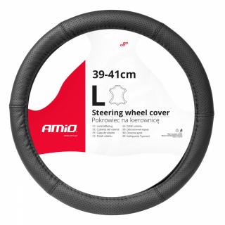 Pokrowiec skórzany perforowany nakładka na kierownicę samochodową L 39-41cm SWC-50-L AMIO-03557