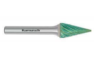 Pilnik obrotowy stożkowy ostry SKM HP-3 PRO z węglika | z powłoką GREEN-TEC | frez do metalu 18 x 6 mm | chwyt 6 mm - KARNASCH 116099010