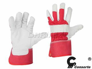 Rękawice robocze biało-czerwone z koziej skóry oraz materiałem drelichowym  329, rozmiar 10 - Consorte