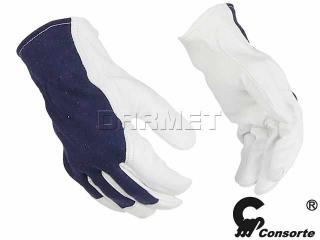 Rękawice robocze biało-niebieskie z koziej skóry i bawełny, 315, rozmiar 10 - Consorte
