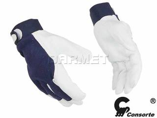 Rękawice robocze biało-niebieskie z koziej skóry i bawełny, 319, rozmiar 10 - Consorte