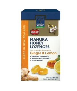 Cukierki z Miodem Manuka MGO400+ i witaminą C, o smaku imbirowo-cytrynowym (65g - 15szt) - Manuka Health New Zealand