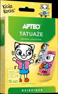 APTEO Zestaw plastrów opatrunkowych dla dzieci KICIA KOCIA tatuaże - 16szt