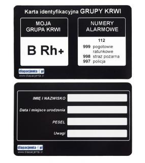 Karta informacyjna - grupa krwi - czarna - BRh-