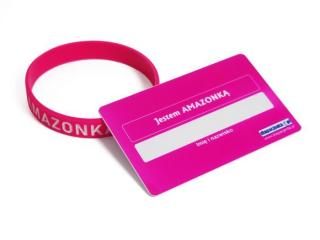Karta informacyjna Jestem AMAZONKĄ różowa z opaską silikonową