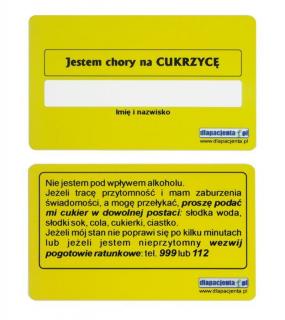 Karta informacyjna Jestem chory na CUKRZYCĘ żółta