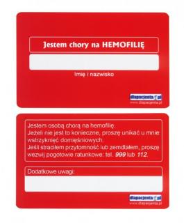 Karta informacyjna Jestem chory na HEMOFILIĘ czerwona