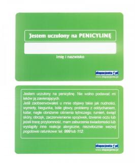 Karta informacyjna Jestem uczulony na PENICYLINĘ zielona