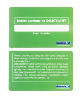 Karta informacyjna Jestem uczulony na SALICYLANY zielona