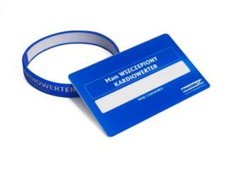 Karta informacyjna Mam WSZCZEPIONY KARDIOWERTER granatowa z opaską silikonową