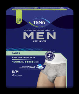 TENA Men Pants Normal Grey S/M - bielizna chłonna dla mężczyzn 9szt.