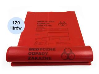 Worki na odpady medyczne - zakaźne (czerwone)  120L objętych kodami odpadu 180102; 180103; 180180; 180182 - 10szt
