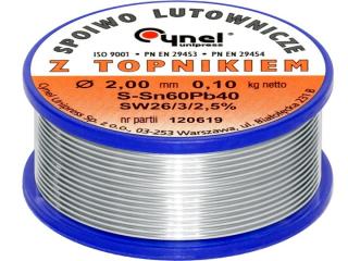 Cyna do lutowania z topnikiem, 100g, FI 2,0mm