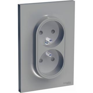 Gniazdo podwójne z uziemieniem S52D089E, Odace aluminium