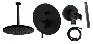Czarny podtynkowy zestaw prysznicowy z deszczownią Paffoni Light Black 280