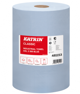 Dwuwarstwowe niebieskie czyściwo przemysłowe w roli 190m Katrin Classic Industrial Towel XXL2 Blue laminated