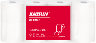 Dwuwarstwowy biały papier toaletowy 8 szt. Katrin Classic Toilet 200