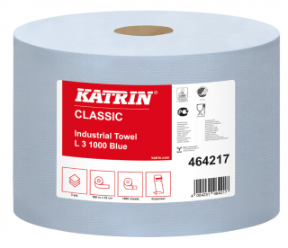 Niebieskie trójwarstwowe czyściwo przemysłowe w rolce 380m Katrin Classic Industrial Towel L3 Blue