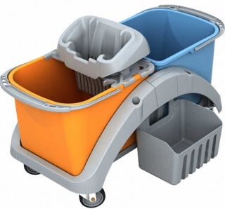 Wózek do mycia podłóg 2 x 20l z wyciskaczem i koszyczkiem Splast Wózek do czyszczenia podłóg