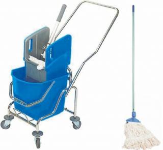 Wózek do sprzątania z wiadrem 25L wyciskarką oraz mopem sznurkowym