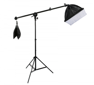 Zestaw: Żuraw oświetleniowy boomik + żarówka 425W + softbox 40x40cm + statyw 230cm