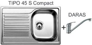 Zlewozmywak Blanco TIPO 45 S Compact gładki + bateria DARAS chrom